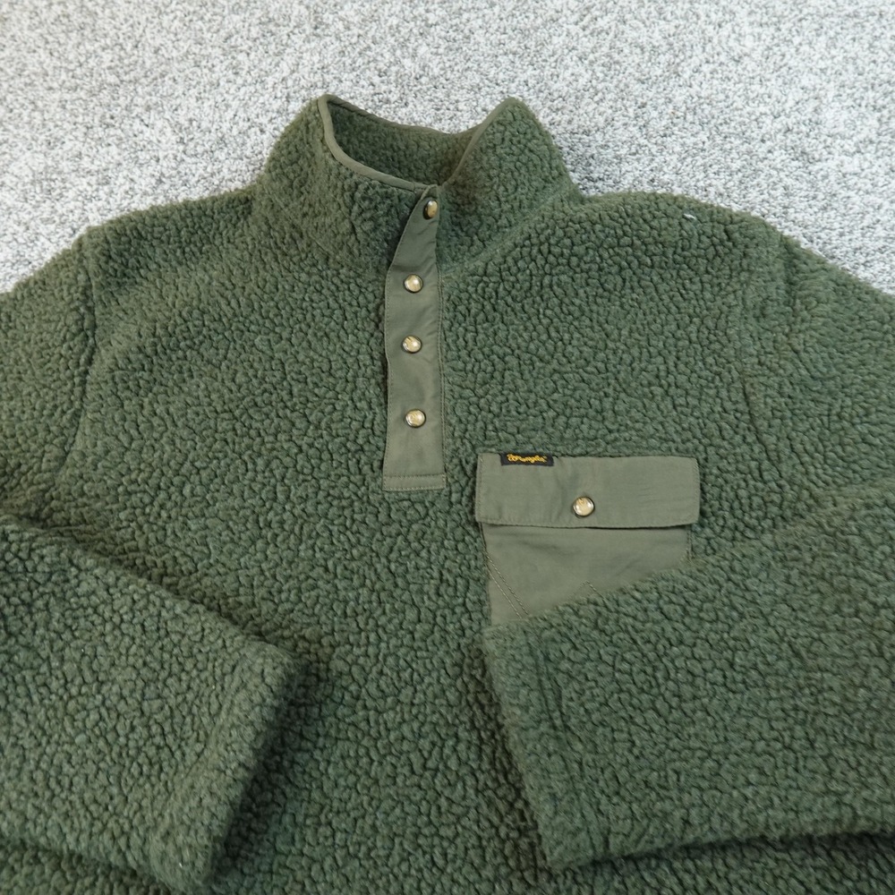 Wrangler Sweater Mens L Green Sherpa Fleece Snap Mock Neck Pullover Thermal Work